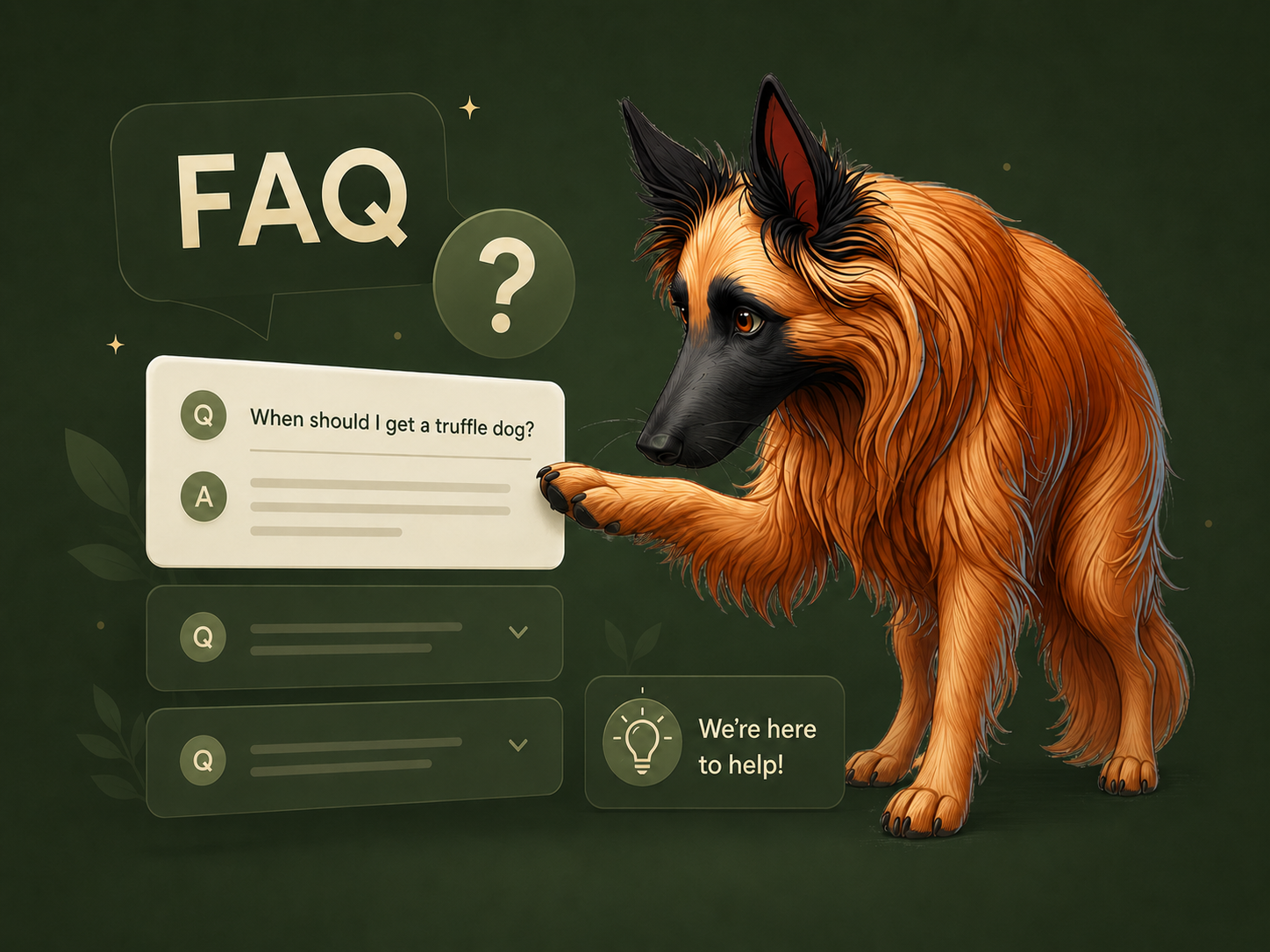 Kovu the truffle dog ready to help answer questions